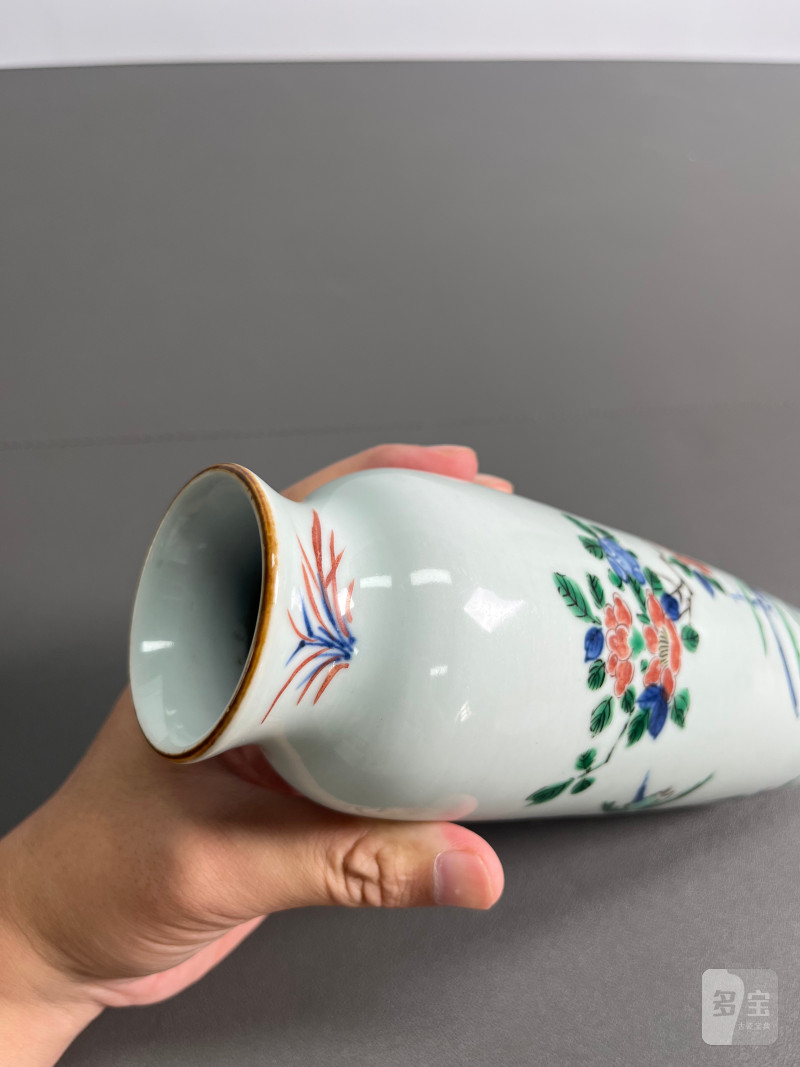 清顺治  青花五彩花鸟纹筒瓶 - 图12